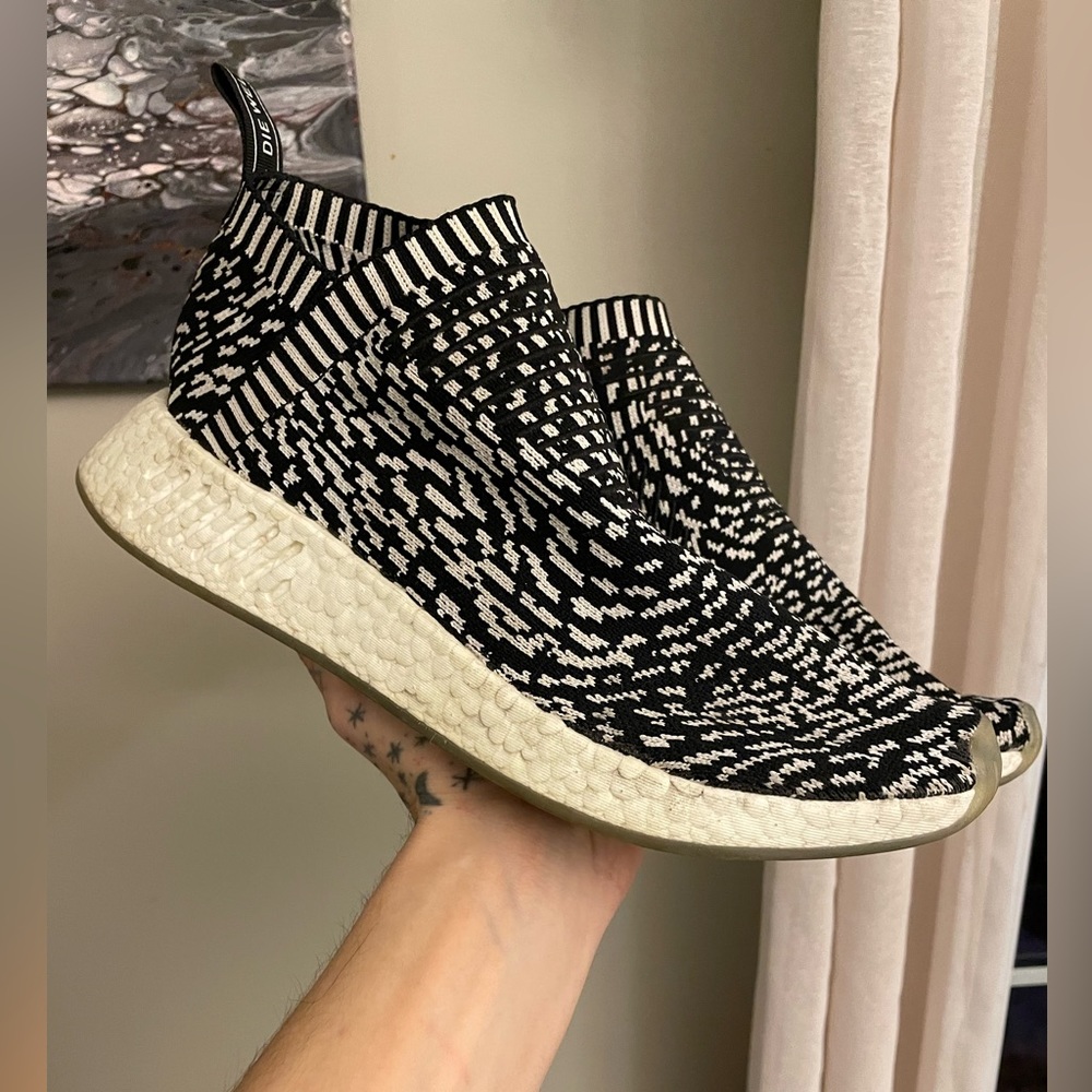 adidas Black and White NMD_CS1 Primeknit Slip-On Sneakers